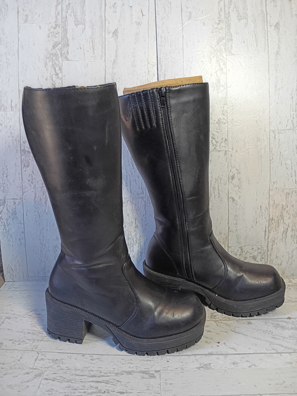 Brads Style Witchycore Whimsygoth Black Knee-High Platform Lug Heeled Boots